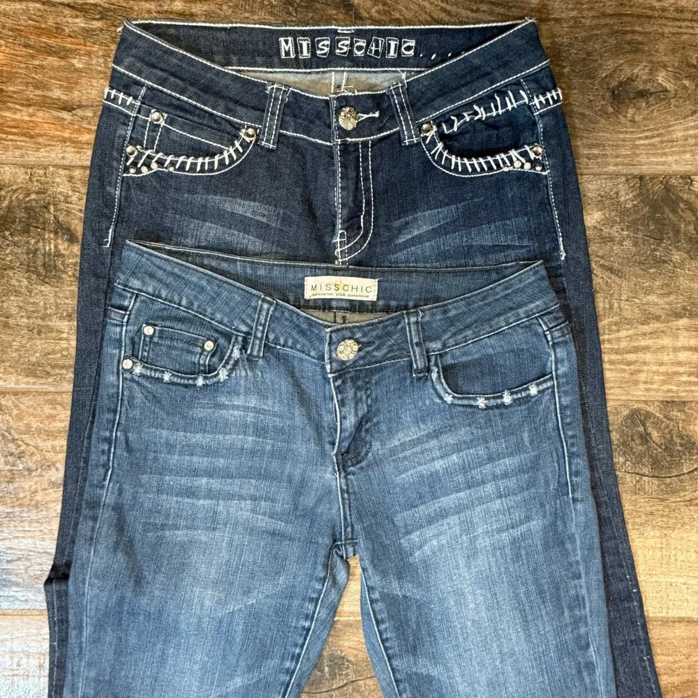 Miss Chic Y2K Rhinestone Fleur De Lis Denim Jeans Bundle, Dark & Med Wash, 7 - Picture 8 of 8